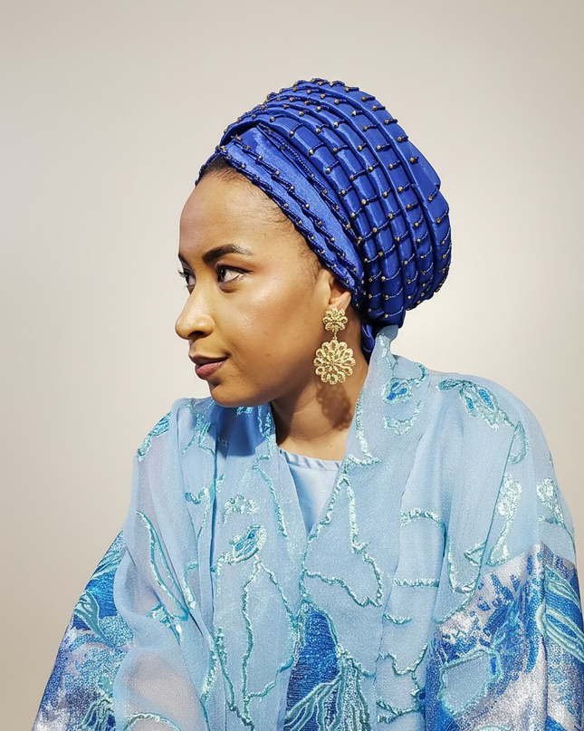 Turban perlé - Bleu roi