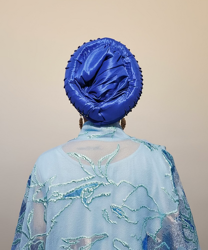 Turban perlé - Bleu roi