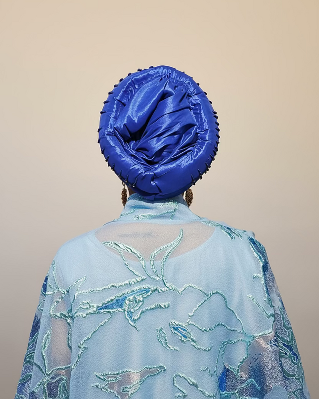 Turban perlé - Bleu roi