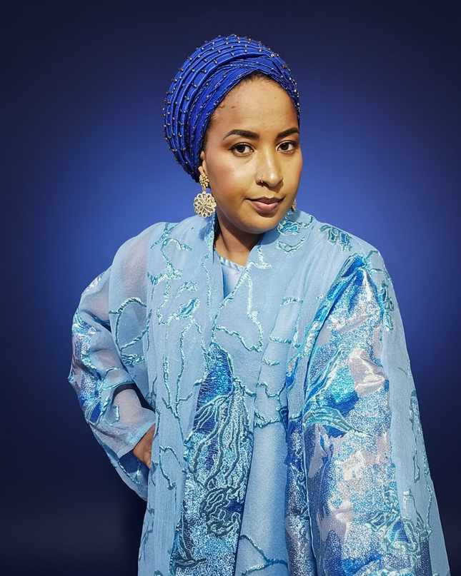 Turban perlé - Bleu roi