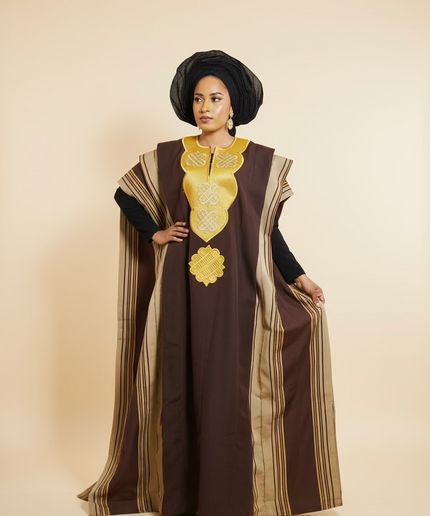 Boubou aso oke oloyé brodé - Marron gold
