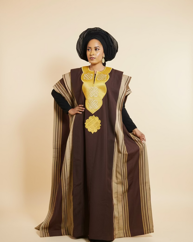 Boubou aso oke oloyé brodé - Marron gold