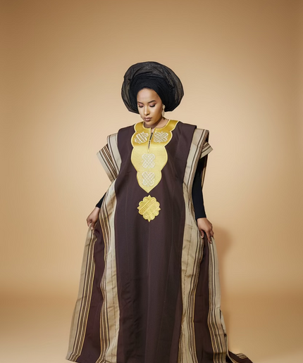 Boubou aso oke oloyé brodé - Marron gold