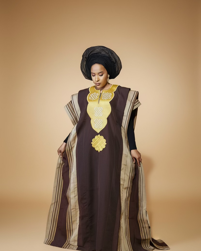 Boubou aso oke oloyé brodé - Marron gold