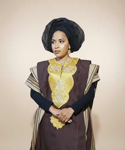 Boubou aso oke oloyé brodé - Marron gold
