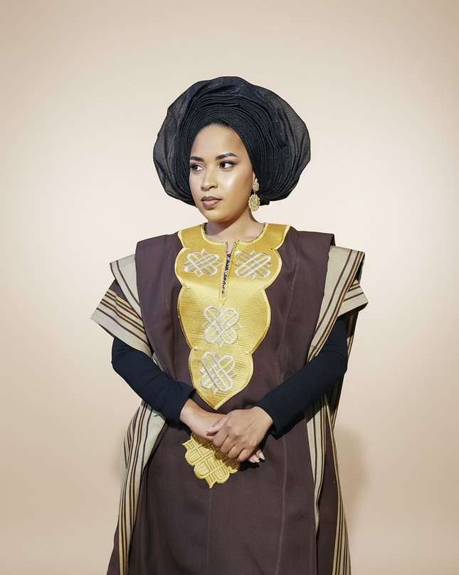 Boubou aso oke oloyé brodé - Marron gold