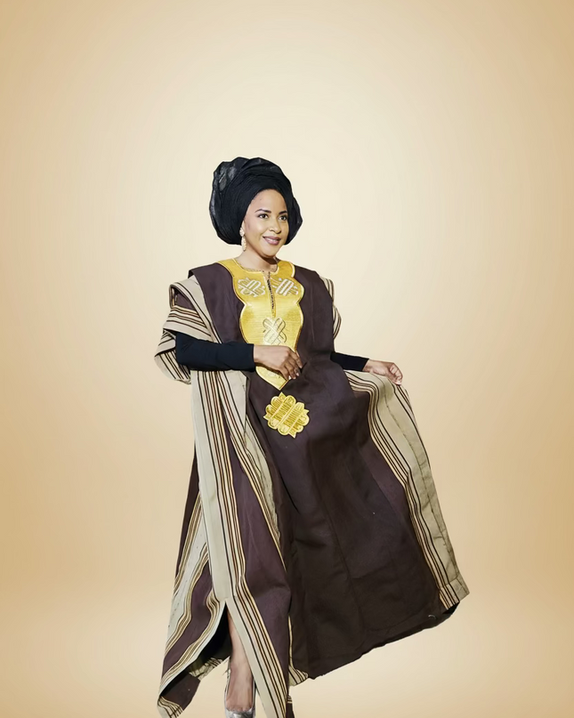 Boubou aso oke oloyé brodé - Marron gold