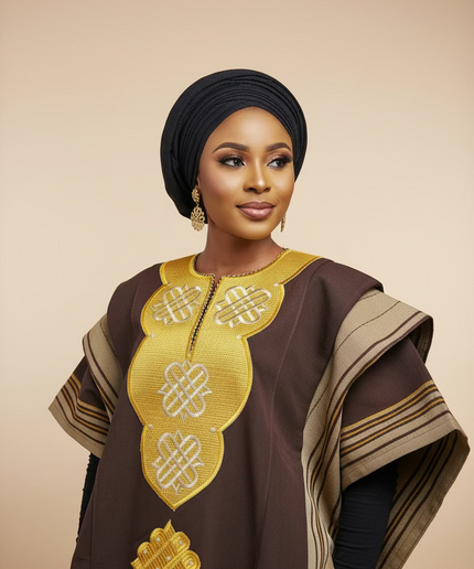 Boubou aso oke oloyé brodé - Marron gold