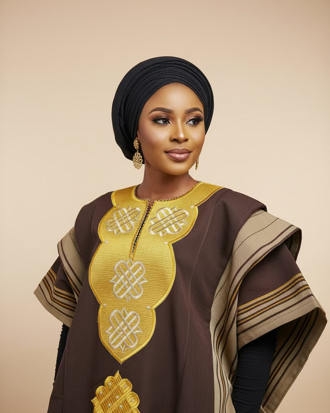 Boubou aso oke oloyé brodé - Marron gold