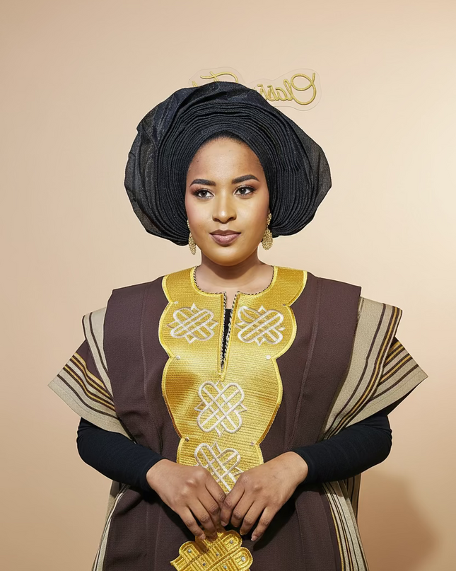 Boubou aso oke oloyé brodé - Marron gold