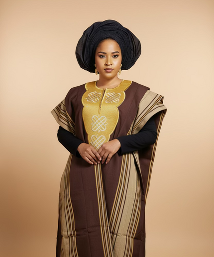 Boubou aso oke oloyé brodé - Marron gold