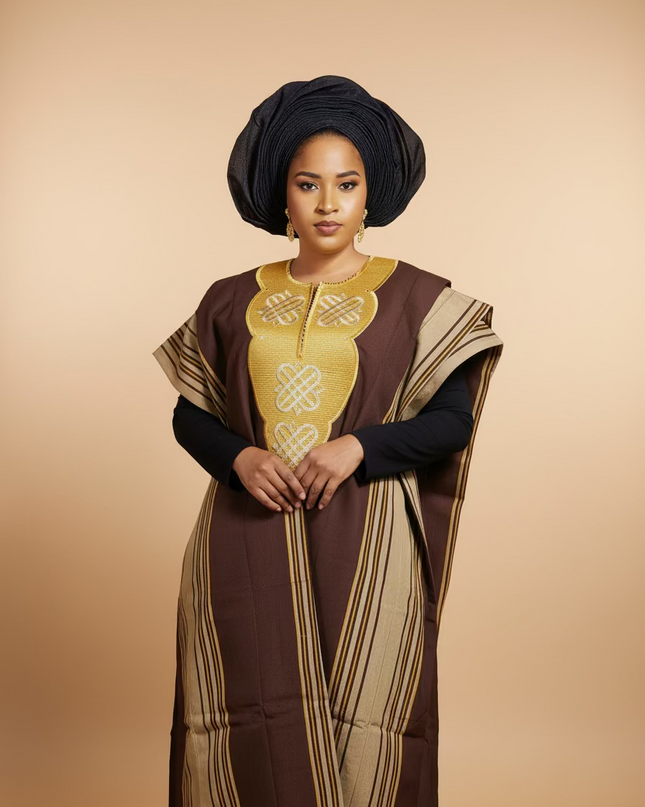 Boubou aso oke oloyé brodé - Marron gold