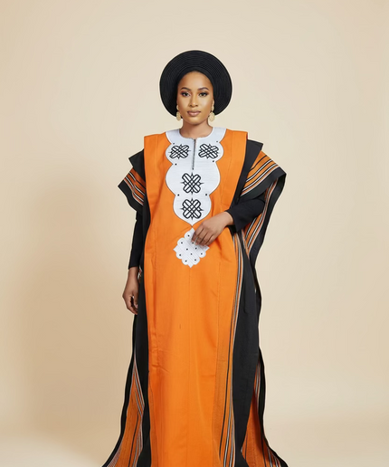 Boubou aso oke oloyé brodé - Orange blanc