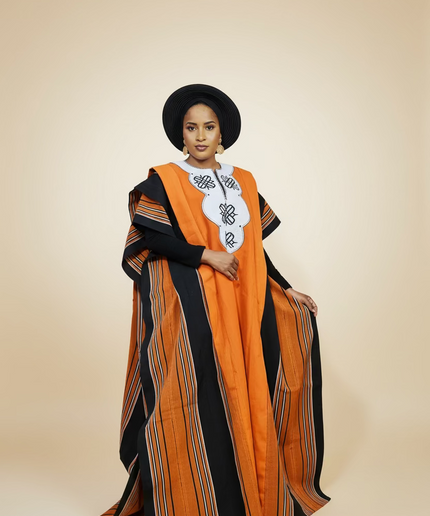 Boubou aso oke oloyé brodé - Orange blanc