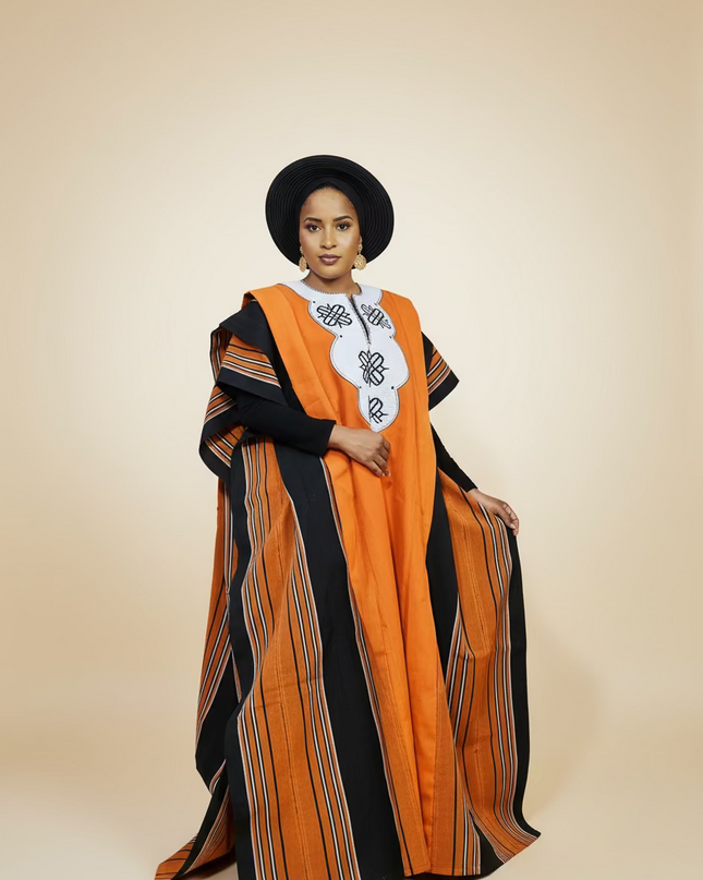 Boubou aso oke oloyé brodé - Orange blanc