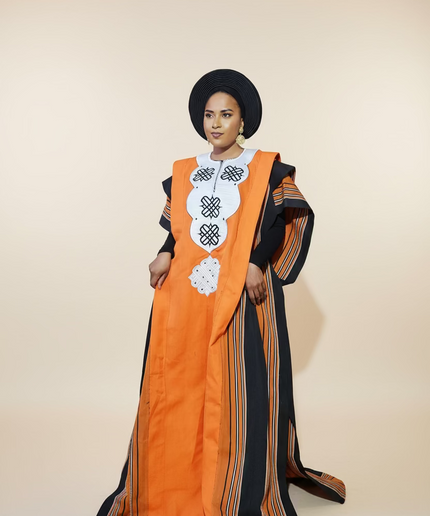 Boubou aso oke oloyé brodé - Orange blanc