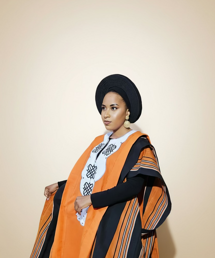Boubou aso oke oloyé brodé - Orange blanc