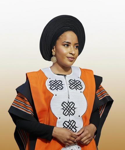 Boubou aso oke oloyé brodé - Orange blanc