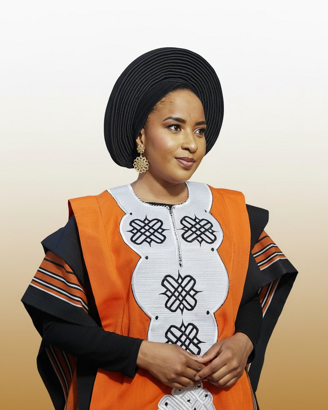 Boubou aso oke oloyé brodé - Orange blanc