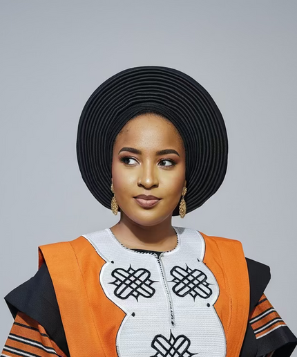 Chapeau taffeta nigérian 2 en 1 - Noir