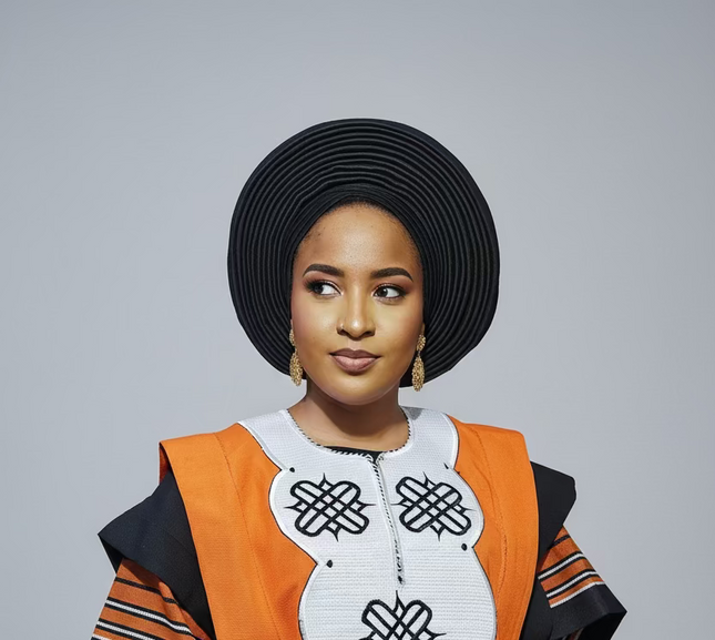 Chapeau taffeta nigérian 2 en 1 - Noir