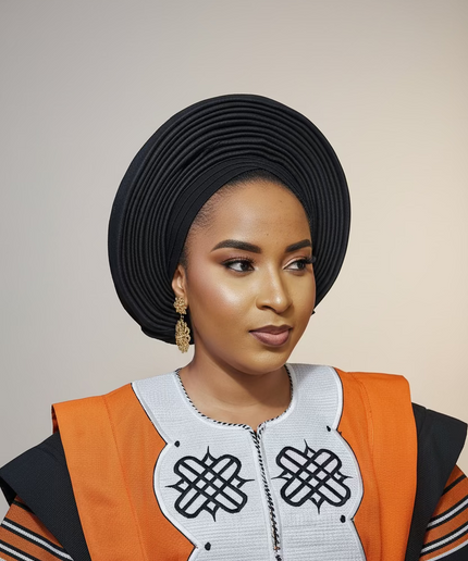 Chapeau taffeta nigérian 2 en 1 - Noir