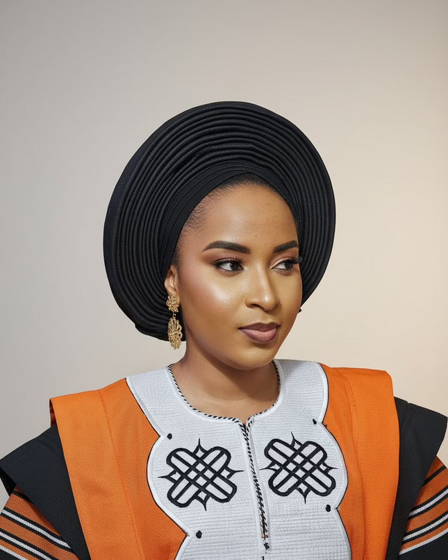 Chapeau taffeta nigérian 2 en 1 - Noir