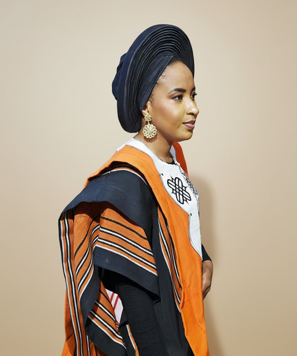 Boubou aso oke oloyé brodé - Orange blanc