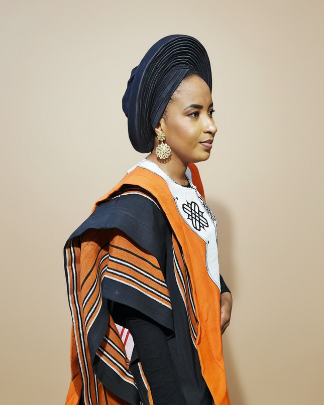 Boubou aso oke oloyé brodé - Orange blanc