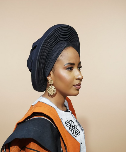 Chapeau taffeta nigérian 2 en 1 - Noir