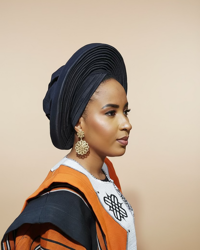 Chapeau taffeta nigérian 2 en 1 - Noir