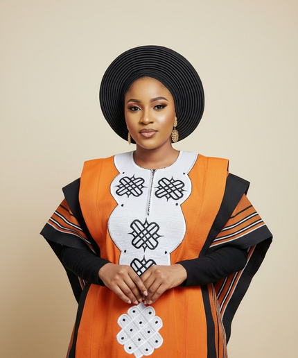 Boubou aso oke oloyé brodé - Orange blanc