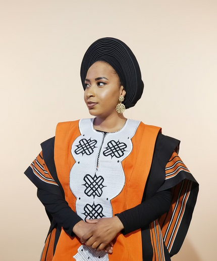 Boubou aso oke oloyé brodé - Orange blanc