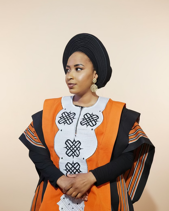 Boubou aso oke oloyé brodé - Orange blanc