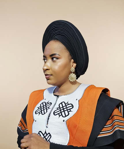 Boubou aso oke oloyé brodé - Orange blanc