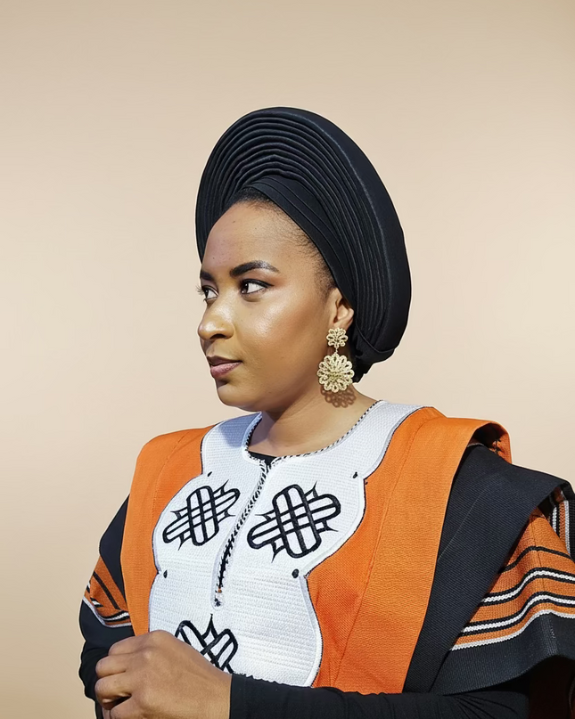 Boubou aso oke oloyé brodé - Orange blanc