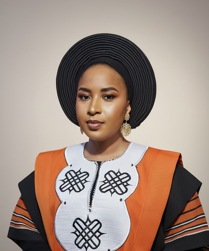 Chapeau taffeta nigérian 2 en 1 - Noir