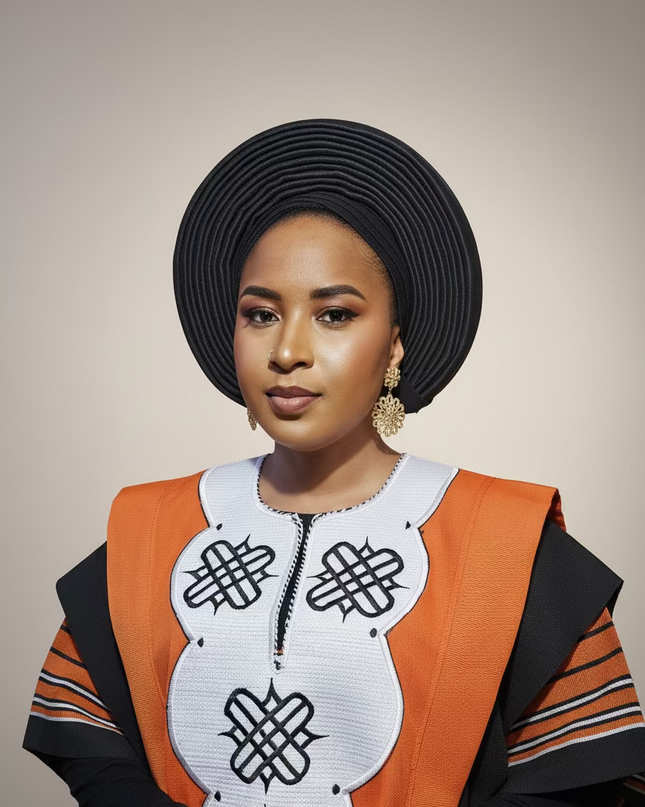 Chapeau taffeta nigérian 2 en 1 - Noir