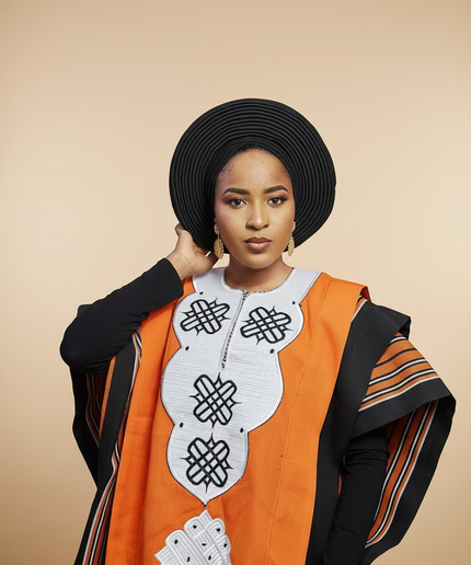 Boubou aso oke oloyé brodé - Orange blanc