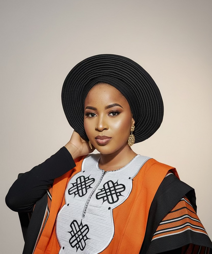 Chapeau taffeta nigérian 2 en 1 - Noir