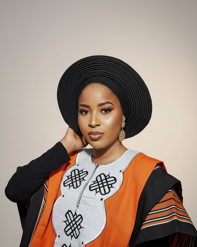 Chapeau taffeta nigérian 2 en 1 - Noir