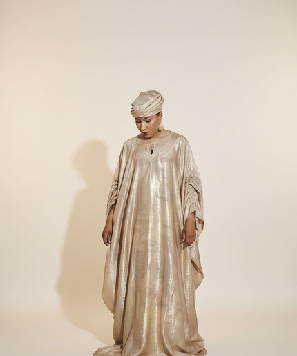 Robe métallique manches rétractables - Nude