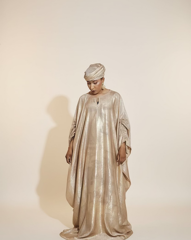 Robe métallique manches rétractables - Nude