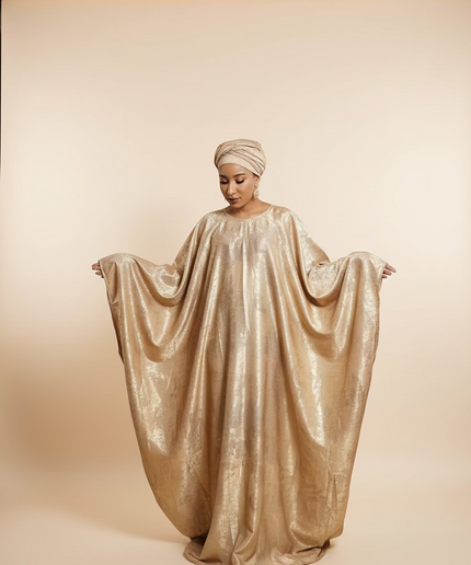 Robe métallique manches rétractables - Nude