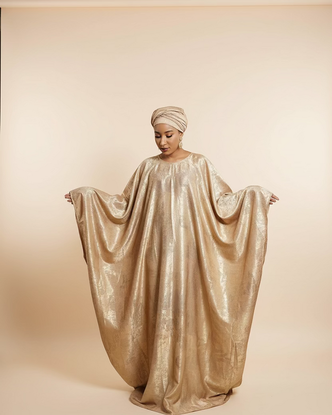 Robe métallique manches rétractables - Nude