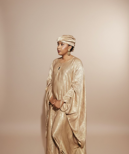 Robe métallique manches rétractables - Nude