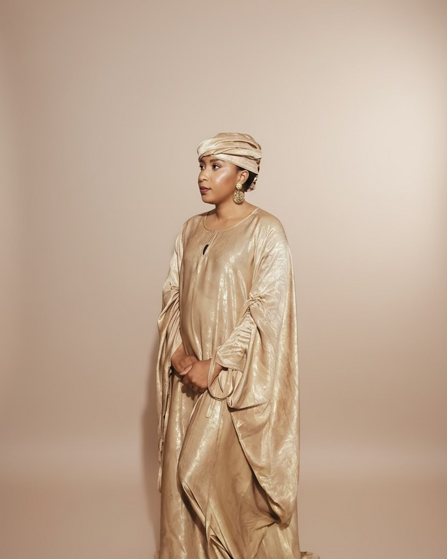 Robe métallique manches rétractables - Nude