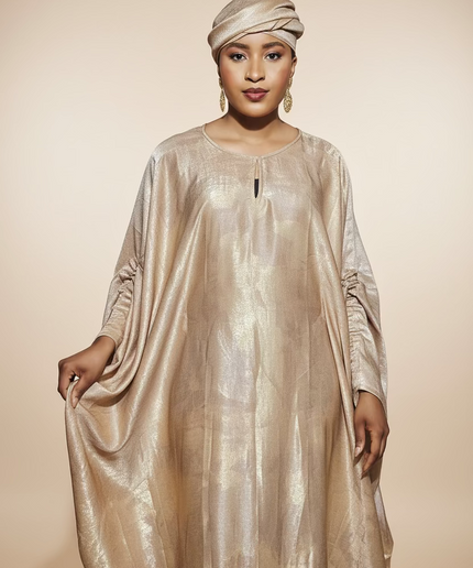 Robe métallique manches rétractables - Nude