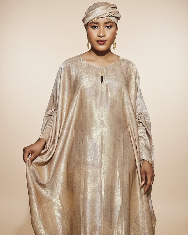 Robe métallique manches rétractables - Nude