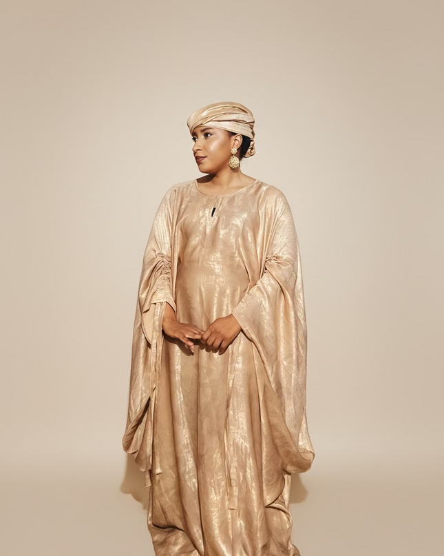 Robe métallique manches rétractables - Nude